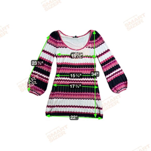 BEBE Metallic‎ Chevron Sweater Dress Size M Pink Balloon Sleeve Knit Y2K Vintage - Picture 2 of 8